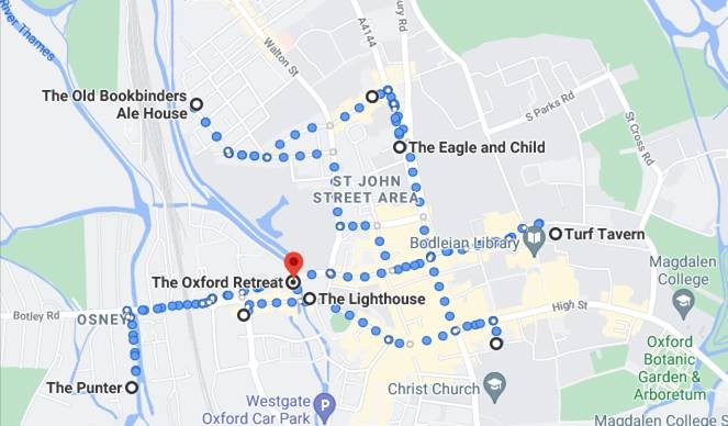 Map showing Pubs in Oxford